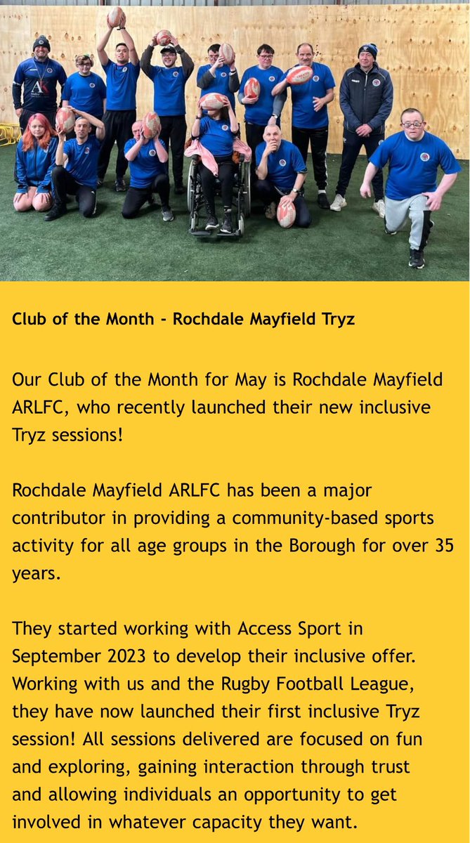 Access Sports Club of the Month🏆 🗣️Everyone deserves a opportunity to get involved in the greatest game!!! accesssport.org.uk/News/rochdale-…