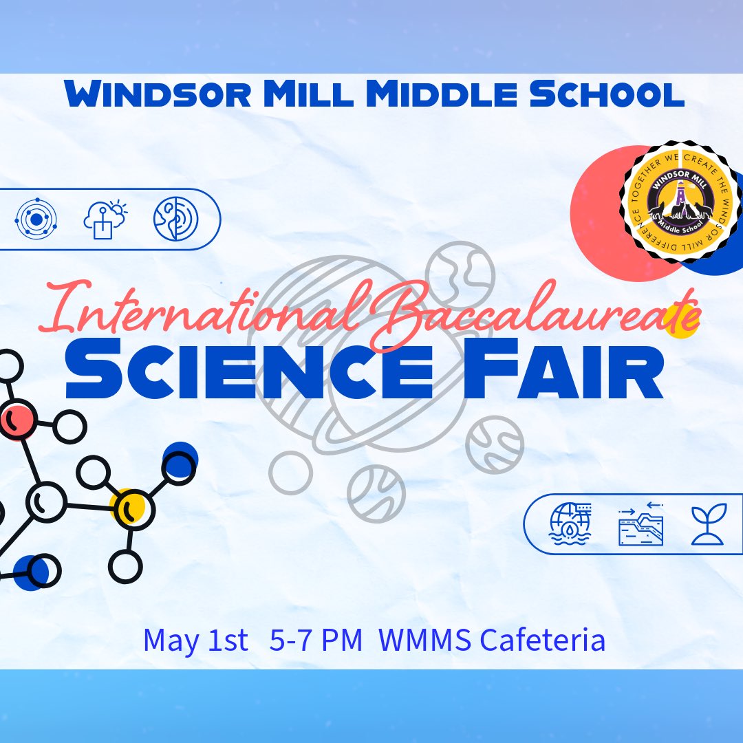 🔬Excited to showcase our scientists tonight at our International Baccalaureate Science Fair tonight at 6! Join us for an evening of innovation and discovery! 
#STEM #ScienceFair #WindsorMillMS #AllWeDoIsWIN