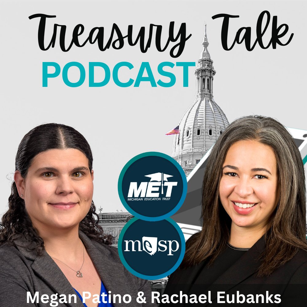 NEW Podcast Episode: 'Saving for College With a 529 Plan' bit.ly/3WmrpQo. State Treasurer Eubanks & Megan Patino, dep. director of MET, discuss the many benefits of saving for college or trade school using a Michigan 529 Plan. @SETwithMET #MiGov @StateTreasurers #529Plan