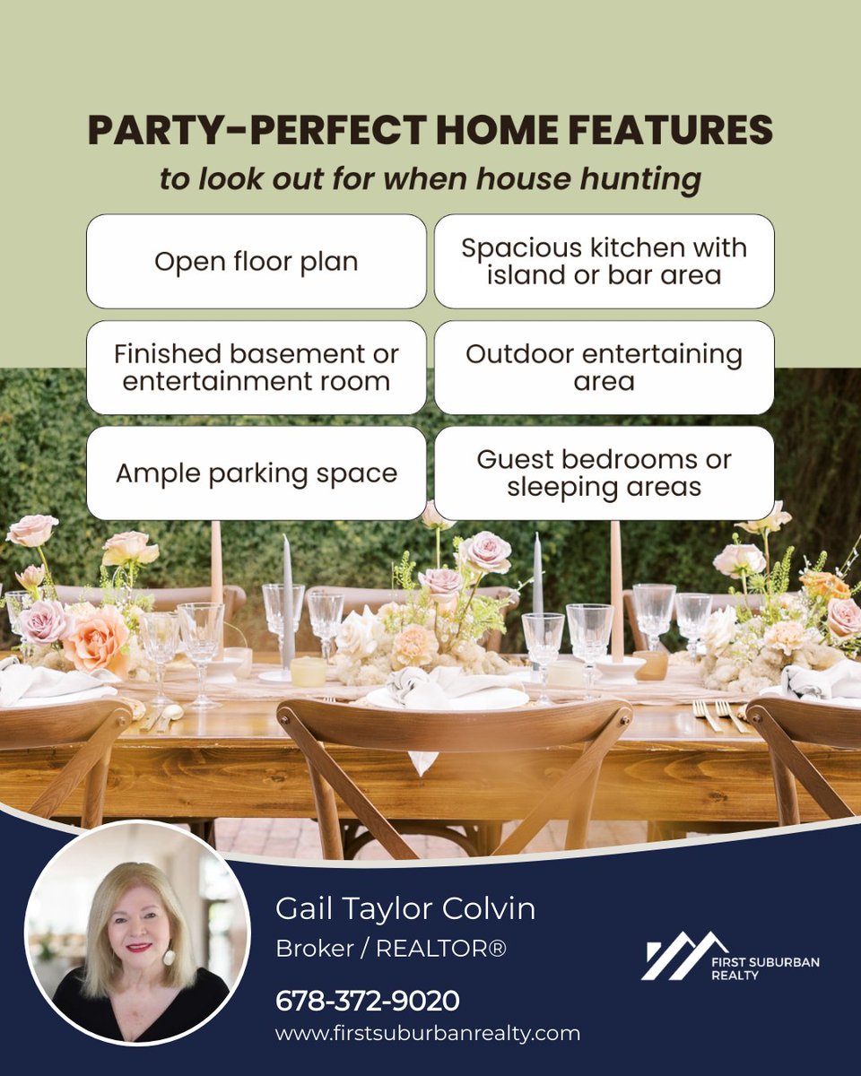 House hunting for your dream party pad? Keep an eye out for these essential home features that ensure your gatherings are always a hit! From spacious layouts to outdoor entertaining areas, find the perfect place to host unforgettable celebrations!

#firstsuburbanrealty