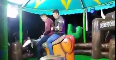 instinctmag's tweet photo. ICYMI: They Were Told Riding A Mechanical Bull Might Be Fun. Well... https://t.co/5qspTaggVs #Entertainment #FunnyCute #Videos #funny #RideEm https://t.co/uPRJp3u0EX