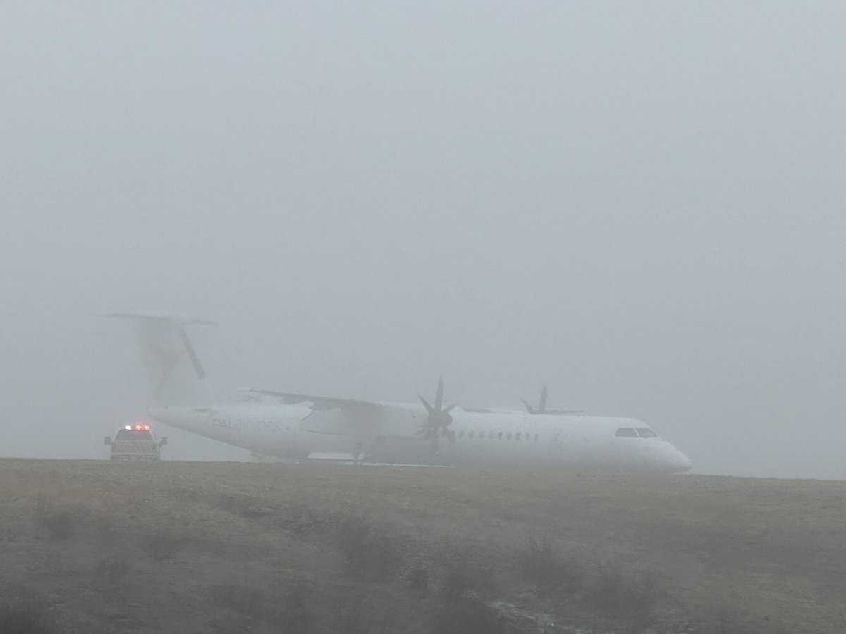 Current scene at St. John’s International where it appears a PAL Airlines plane has overshot the runway.