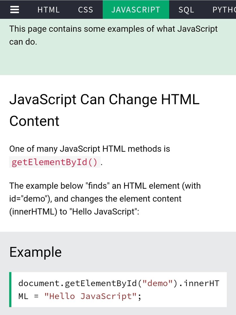 Day 1
Today, I understood what javascript can do to our html, and as someone who is new to javascript its mind blowing 🤯 seeing what wonders javascript works.

And yes, I used W3schools to start my learning. It's pretty convenient for a beginner. 

#javascript 
#LearningJourney