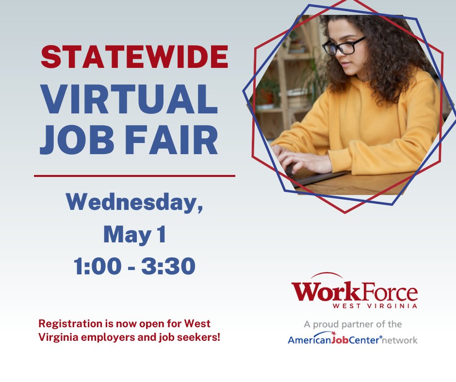 Looking to make the next step in your career? Register today for the Statewide Virtual Job Fair on May 1! #yeswv bit.ly/3y8G2wC