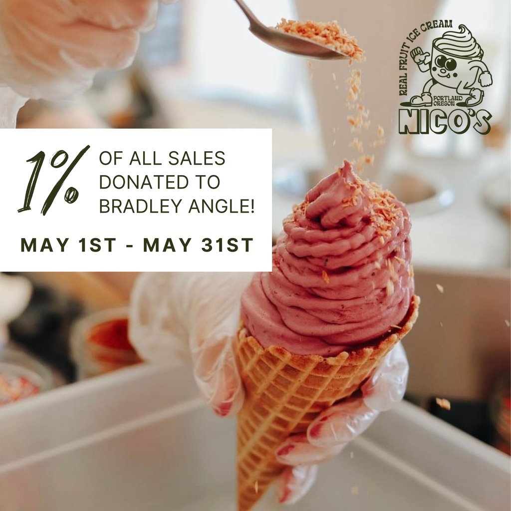 In honor of Mother's Day, Nico's Ice Cream is supporting our life-saving services by donating 1% of sales all month long to Bradley Angle 🍦 Be sure to check out both of their shops in Portland! ➡️ 5713 NE Fremont St. ➡️ 1615 NE Killingsworth St. #fundraiser