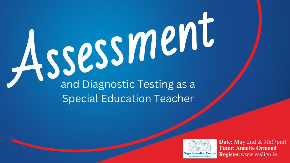 Annette will outline a variety of assessment methods including informal and formal procedures. We will learn how to use assessments to identify needs and monitor progress. Tests covered include YARC, Dyslexia Portfolio, Test 2r and Smart Moves. 👉Register:ecsligo.ie