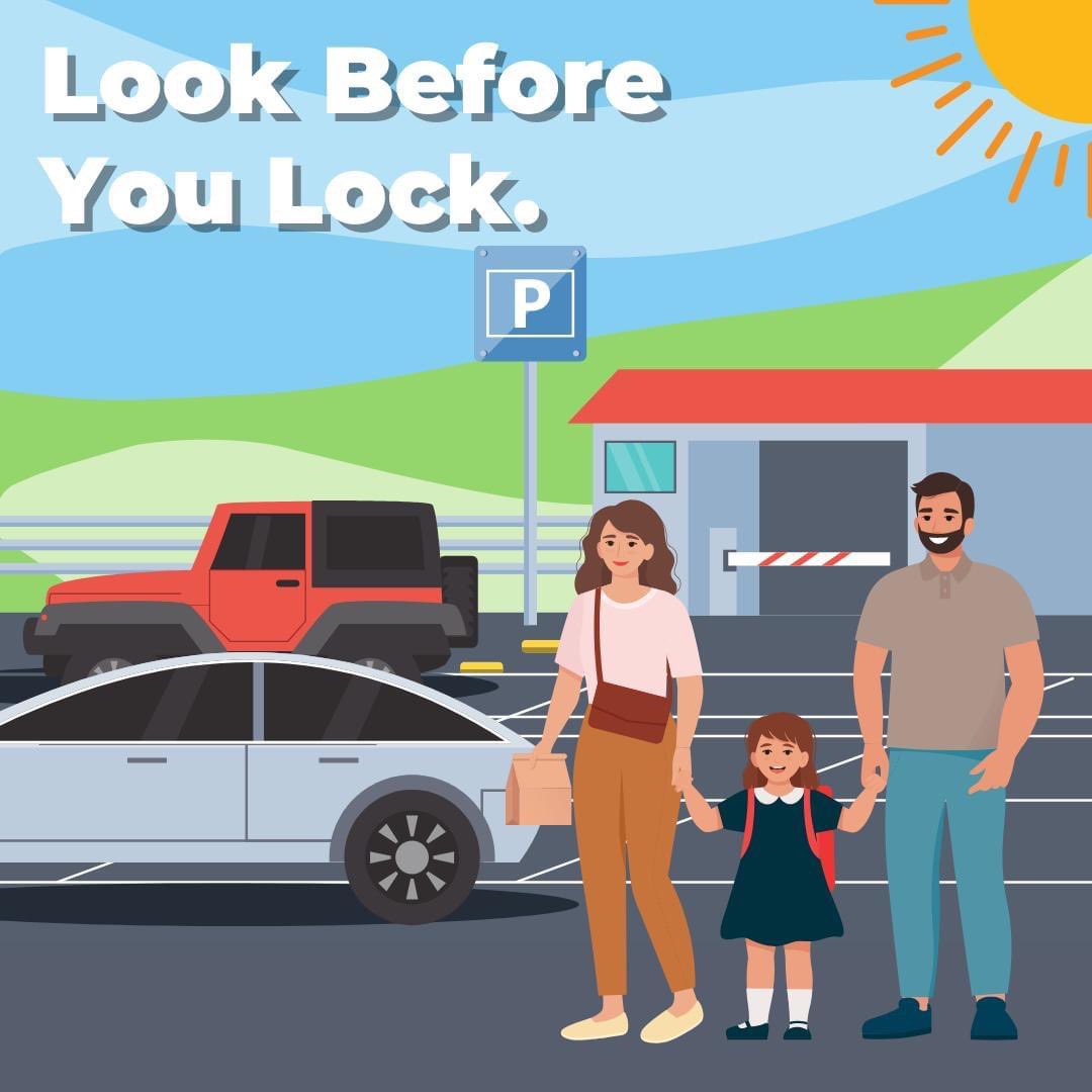 Even on cooler days, it's important to remember that your vehicle can quickly heat up to dangerous temperatures.
Remember to:
🚗Park 
👀Look 
🔐Lock to make sure your family is safely with you and out of the heat.

#LookBeforeYouLock #heatsafety☀️ #HeatSafetyWeek #SCwx  #NIHHIS