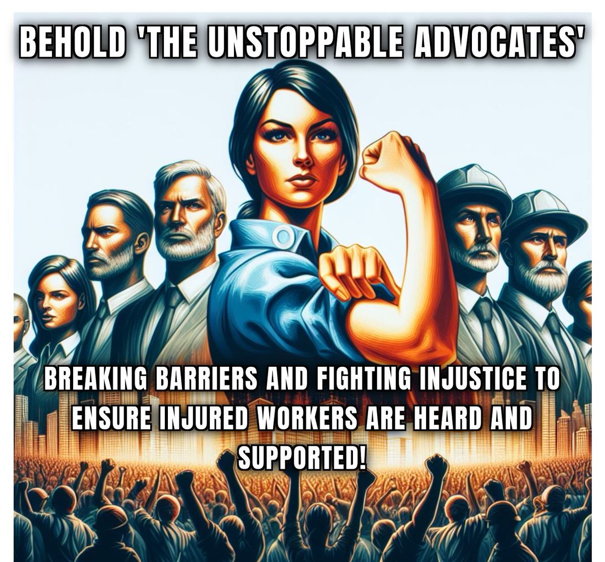 Behold 'the Unstoppable Advocates,' breaking barriers and fighting injustices to ensure injured workers are heard and supported! Let's stand together for fairness and justice. #WorkersCompIsARight #InjuredWorkers #Advocacy