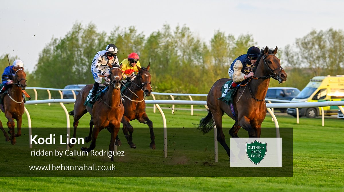 The penultimate race of the day at @CatterickRaces saw the odds on favourite Kodi Lion storming home under @CallumRodrigue4 to win for @FellowesRacing and owners @OpThoroughbreds & Partner.