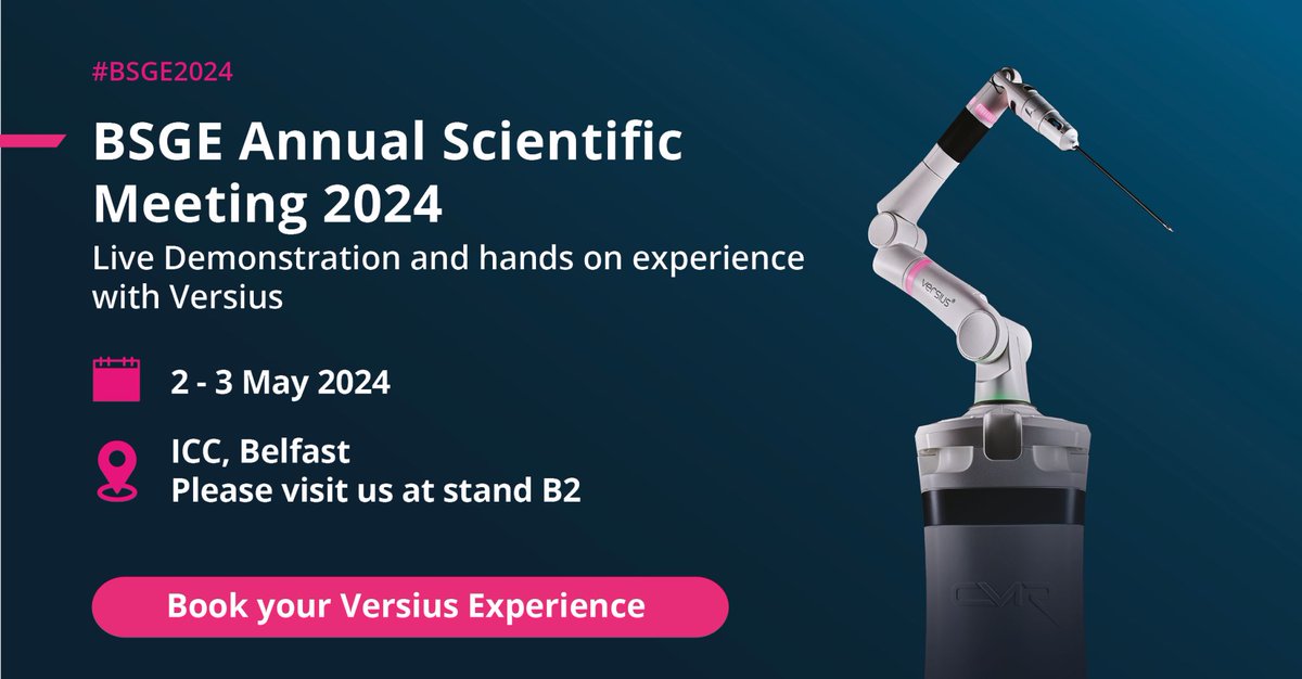 We're looking forward to @TheBSGE ASM which kicks-off tomorrow in Belfast! Alongside @MEDSurgInno, we'll be showcasing #Versius and offering delegates hands-on demonstrations with the system. Book your 1:1 #Versius experience: bit.ly/3WkI1bm