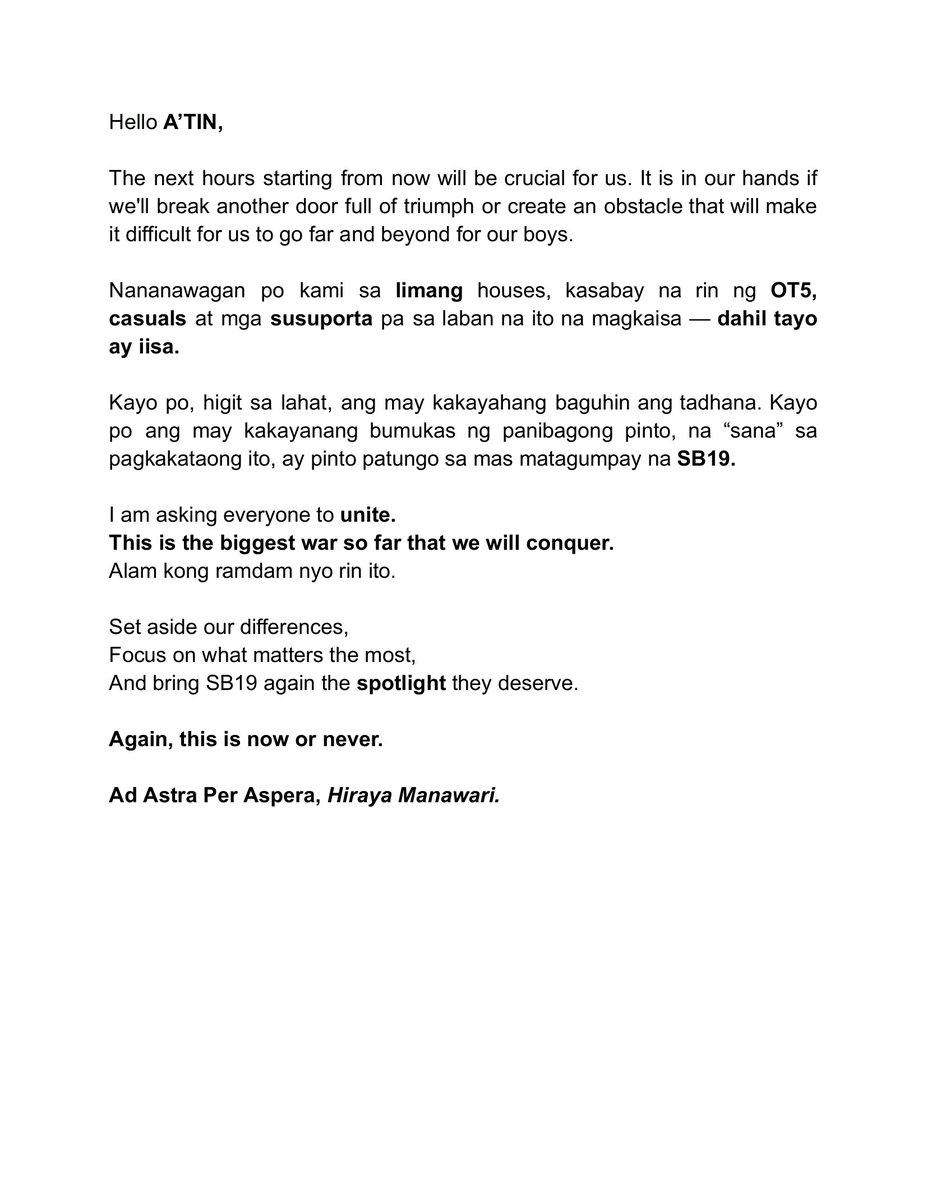 Bretman Stone⁵ 🍎 (@sbretmanstone) on Twitter photo OPEN MESSAGE TO EVERYONE:
Ad Astra Per Aspera, Hiraya Manawari ✨
<a href="/SB19Official/">SB19 Official</a> #SB19
#D1_SB19MOONLIGHT OPEN MESSAGE TO EVERYONE:
Ad Astra Per Aspera, Hiraya Manawari ✨
<a href="/SB19Official/">SB19 Official</a> #SB19
#D1_SB19MOONLIGHT