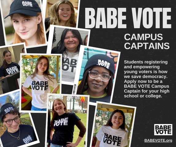 When you donate to BABE VOTE, we are able to provide more Campus Captains with voter registration kits so they can register & turn out more young voters. Students registering students works! Donate at BABEVOTE.org/donate