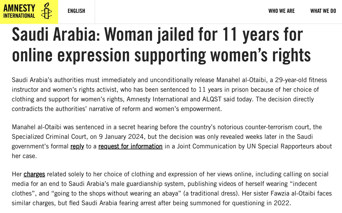 Young women's rights activist was sentenced to 11 years in prison, found guilty of 'terrorist offenses' related to her choice of clothing and call for an end to Saudi Arabia’s male guardianship system

@SecBlinken: US security deal with Saudi regime 'very close to completion'