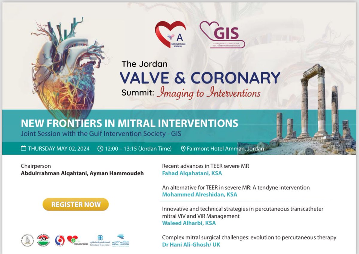 تتواجد جمعية القسطره الخليجيه <a href="/GisGulf/">Gulf Intervention Society - GIS</a> في خمس محافل علميه دوليه اليومين القادمين SCAI, Asia Pacific, Egyvalve, Jordon Valve 
نقل عمليات معقده، ورش عمل ومحاظرات علميه  
نشكر جميع الزملاء  المشاركين <a href="/Dr_A_ALQahtani/">‏د. عـبدالرحمن القحطاني</a> <a href="/FSQMD2/">Fahad Alqahtani, MD د.فهد القحطاني</a> <a href="/Dr_alghadeer/">د. صالح الغدير</a> <a href="/AlkashkariWail/">Wail AlkashkariFSCAI,FPICSوائل القشقرى🇸🇦🇨🇦🇺🇲</a> <a href="/bader1619/">Bader Alzahrani, MD, FACC, FSCAI د. بدر الزهراني</a>