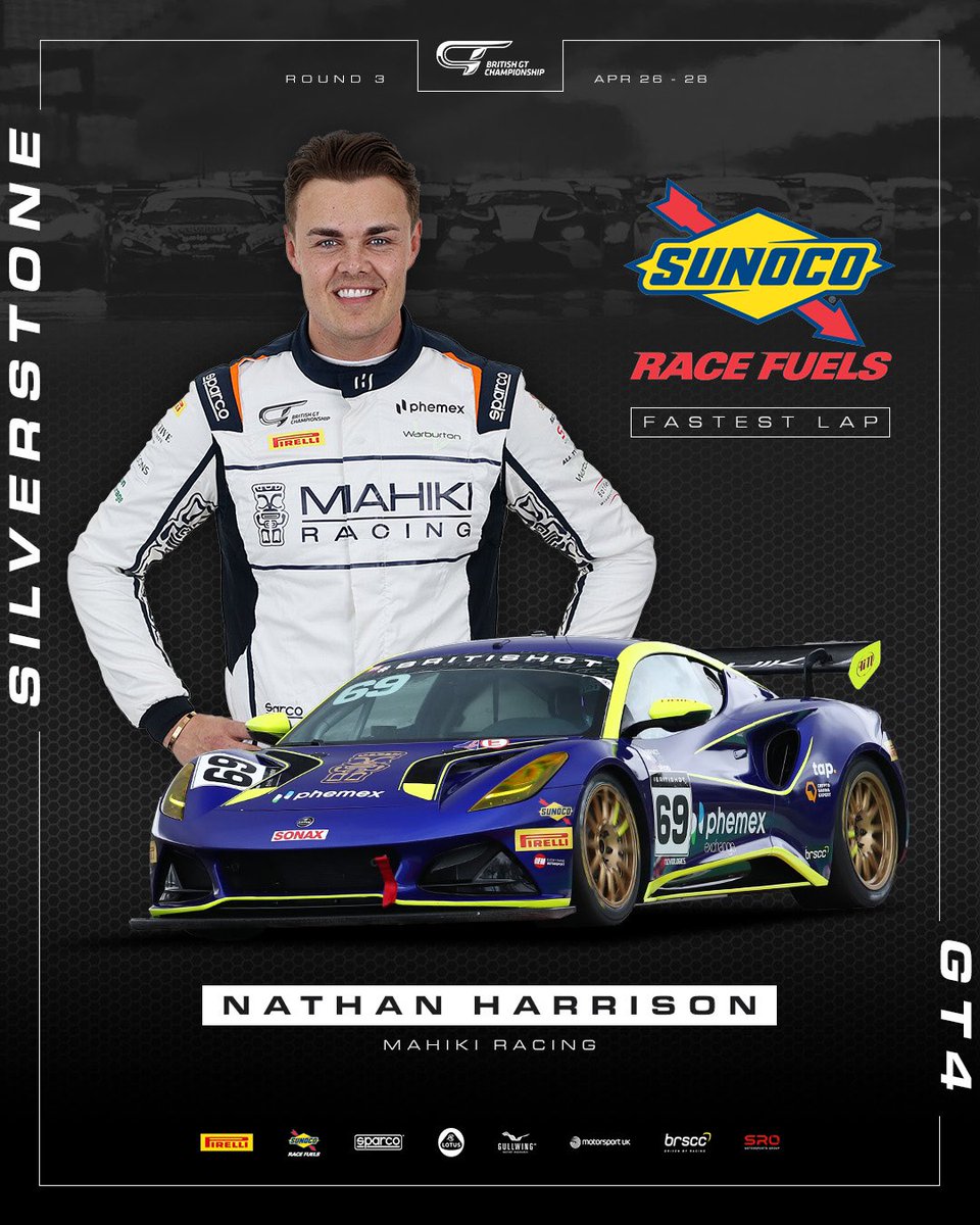 Wet or dry, Mahiki’s new Lotus was rapid at Silverstone! @RacingHarrison set the race pace after his team-mate Gordie Mutch recorded a qualifying lap record on Saturday. #BritishGT | #Silverstone500