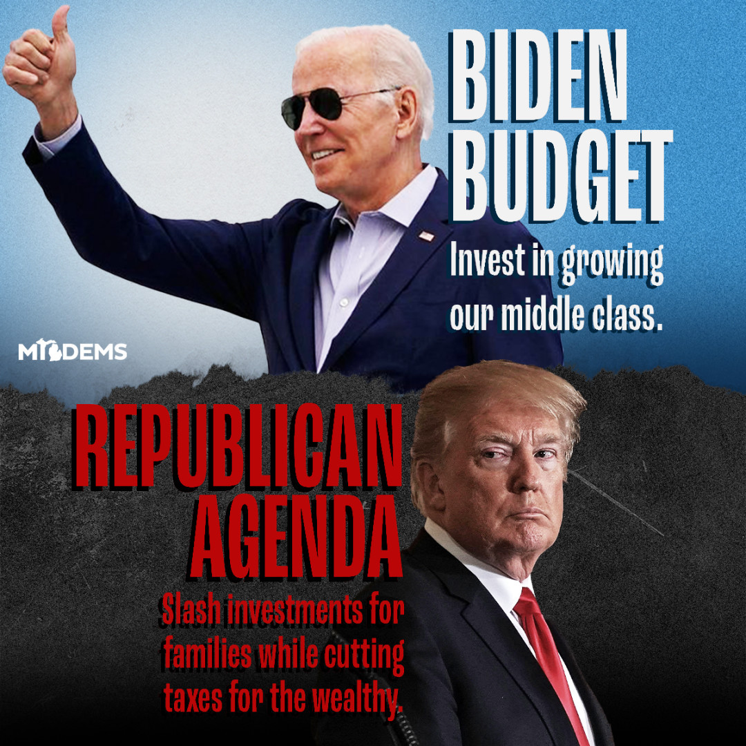 A budget is a moral document and Joe Biden's budget shows he's working to improve life for everyday Americans. We SEE the progress in Michigan! Trump's budgets will cut programs we all need to improve life for billionaires. The choice is clear. Vote #BidenHarris4More! #DemCastMI