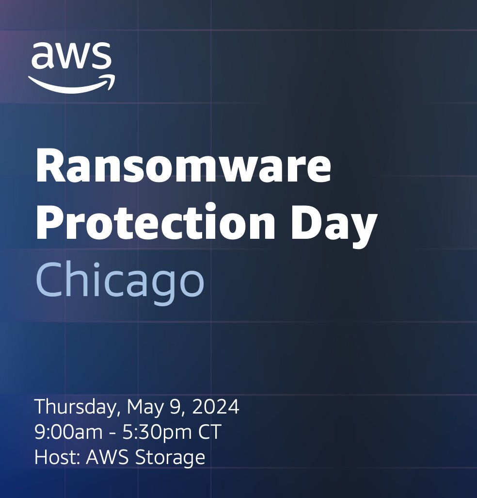 Join us on May 9 in Chicago for a deep dive into #ransomware protection and data backup & recovery strategies in the #cloud. Register now: bit.ly/3W1Ayhf#CloudS… #CyberSecurity #CyberResiliency go.aws/3WnlieN