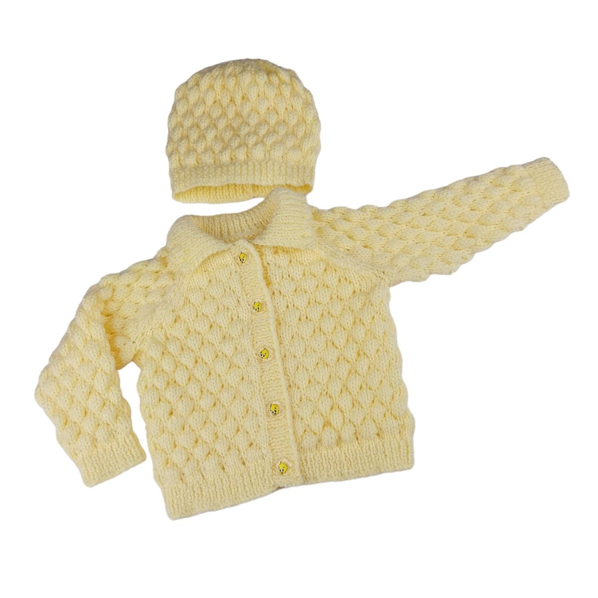 Wrap your little one in warmth with this charming hand-knitted lemon baby cardigan and hat set. Perfectly suited for 0 - 9 months. Shop now! knittingtopia.etsy.com/listing/170276… #knittingtopia #etsy #handmade #babyshowergifts #craftbizparty #MHHSBD