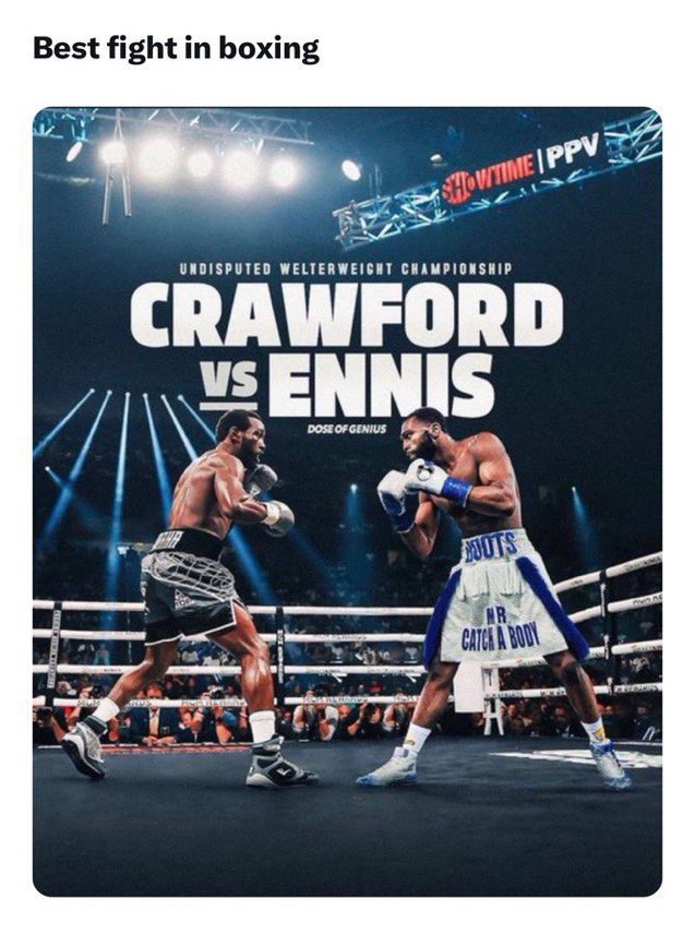 @JaronEnnis After this fight plz champ, let's go to 154 for the IBF belt to get Crawford fight. You can beat him and take his #1 spot. Then Boots you'll be the Face Of Boxing. Plz champ.