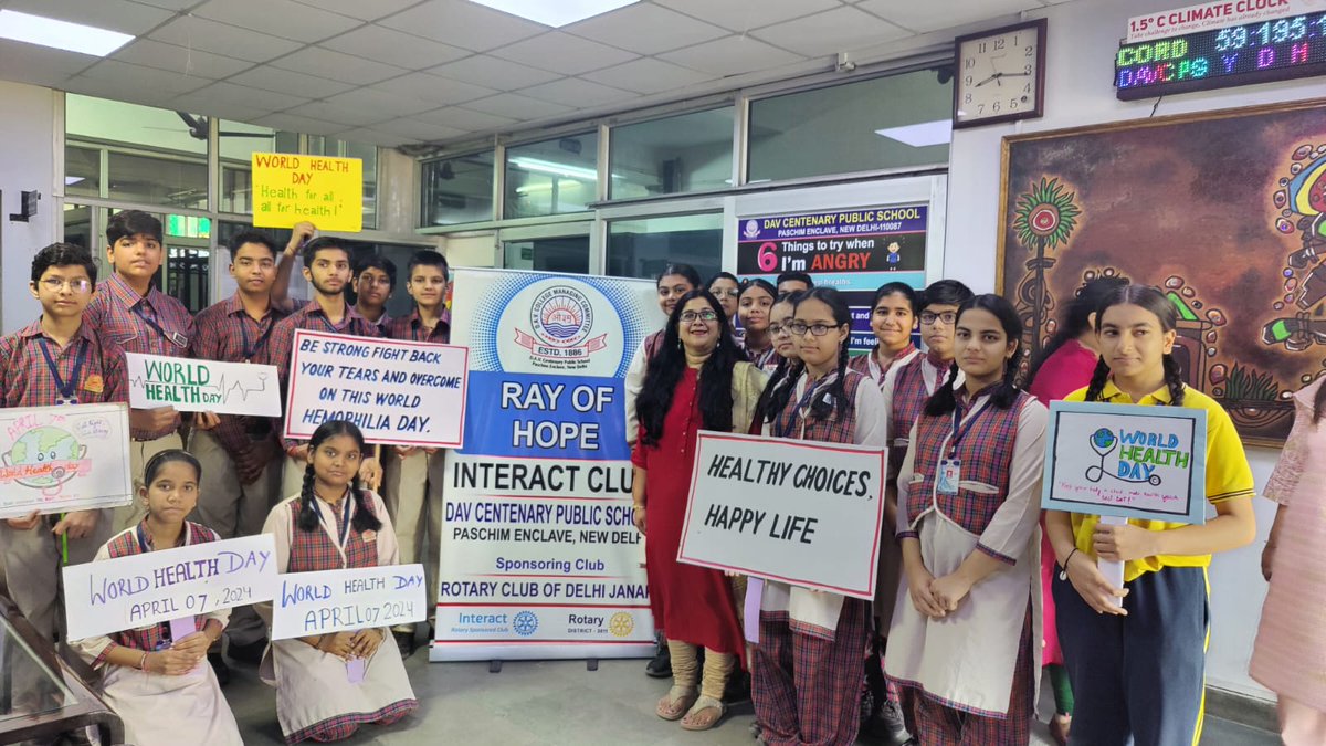 Under guidance of principal Ms Sonia Malik, Interact Club Ray of Hope & Team Code Blue of the school celebrated World Health Day on April 6,2024 at the theme of the year 2024 - My health , my right @Rotary3011 @RIDistrict3011 @3011interact @NEP2020 @SDG2030 @peopleofaction