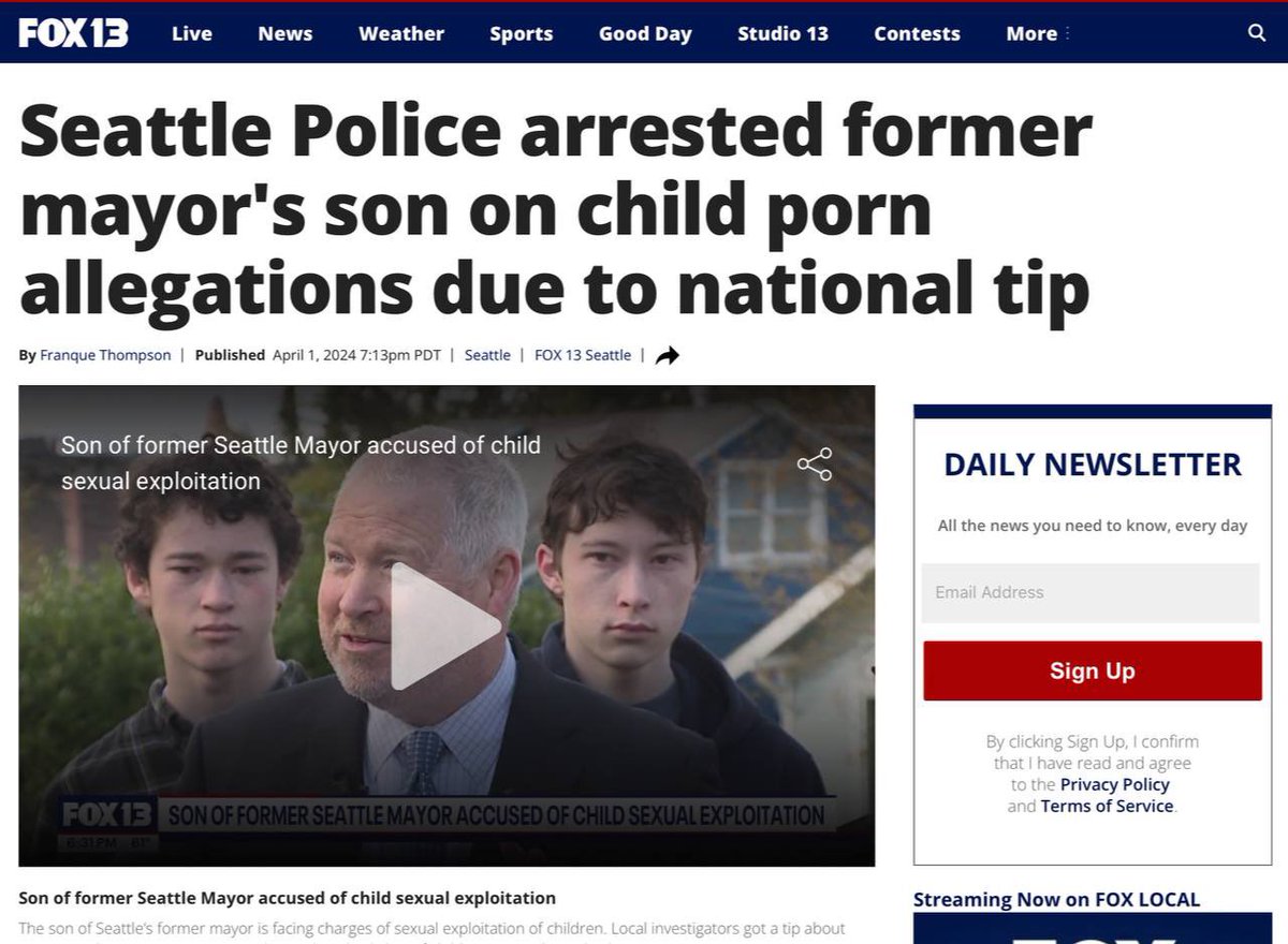 #ChildSexualExploitation 

Former Seattle Mayor Mike McGinn’s Son, Jack Francis Lynch McGinn, Arrested and Charged With Dealing, Possessing #ChildPornography 

kiro7.com/news/local/for…