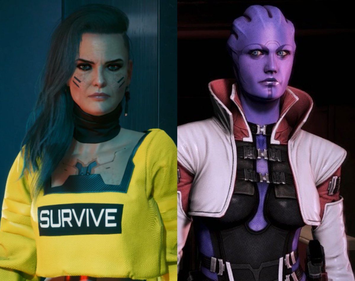 Two queens of the Afterlife. #MassEffect #Cyberpunk2077 💛💜