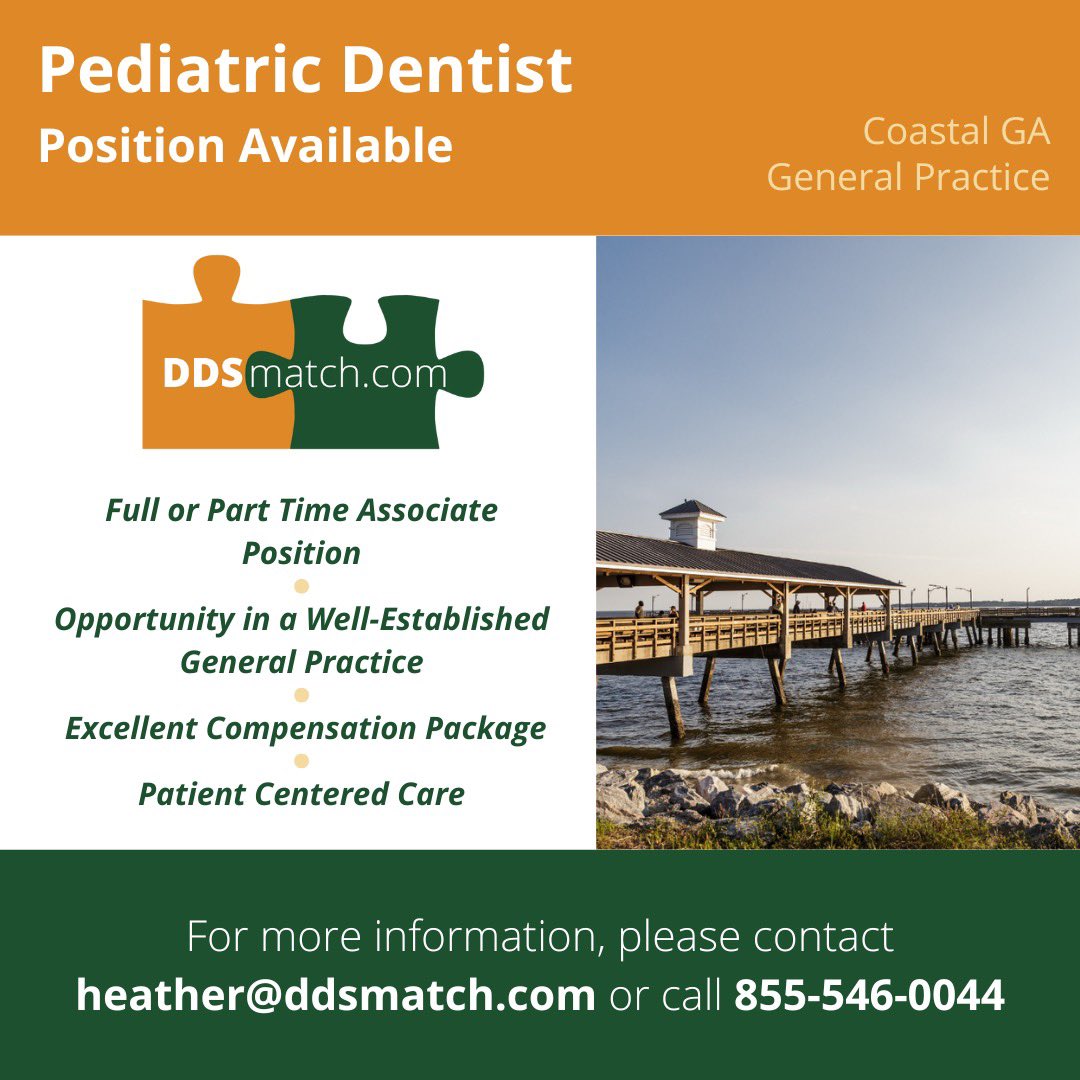 ddsmatchsouth's tweet image. Full or Part time Pediatric Dentist position available in beautiful Coastal GA! Contact us today to start a conversation about this opportunity.

📧 heather@ddsmatch.com
📞 855-546-0044

south.ddsmatch.com

#ddsmatch  #practicetransitions #trustedtransition #ddsmatchsouth