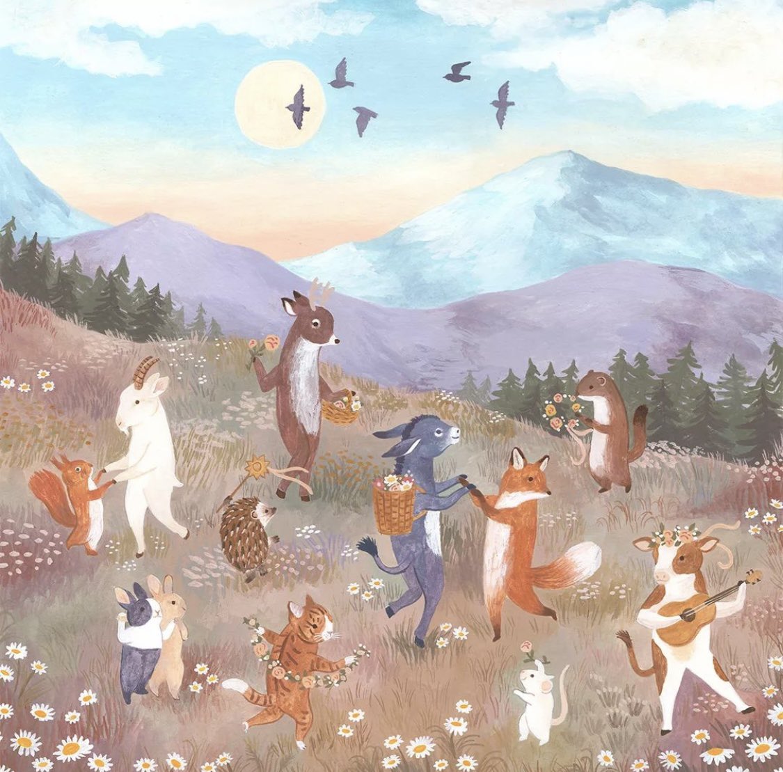 Romanticize your life by frolicking with your friends in a meadow Art by Cécile Berrubé