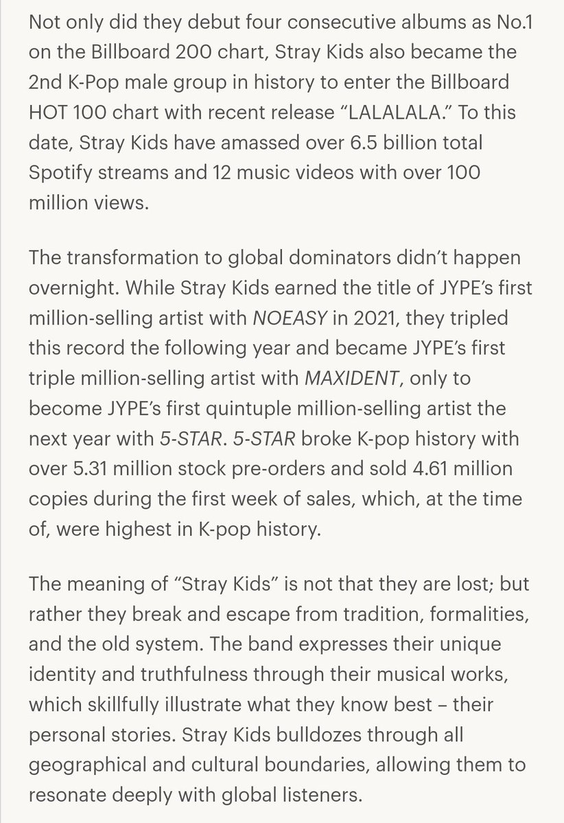 📢 | Stray Kids, GOLD HOUSE’un 2024 A100 listesinde geçtiğimiz yıl Amerikan kültürü ve toplumu üzerinde en etkili Asya Pasifik liderlerinden biri olarak aday gösterildi! 👏 Her yıl düzenlenen Altın Gala etkinliği 11 Mayıs'ta Los Angeles'ta gerçekleştirilecek. “Stray Kids, JYP…