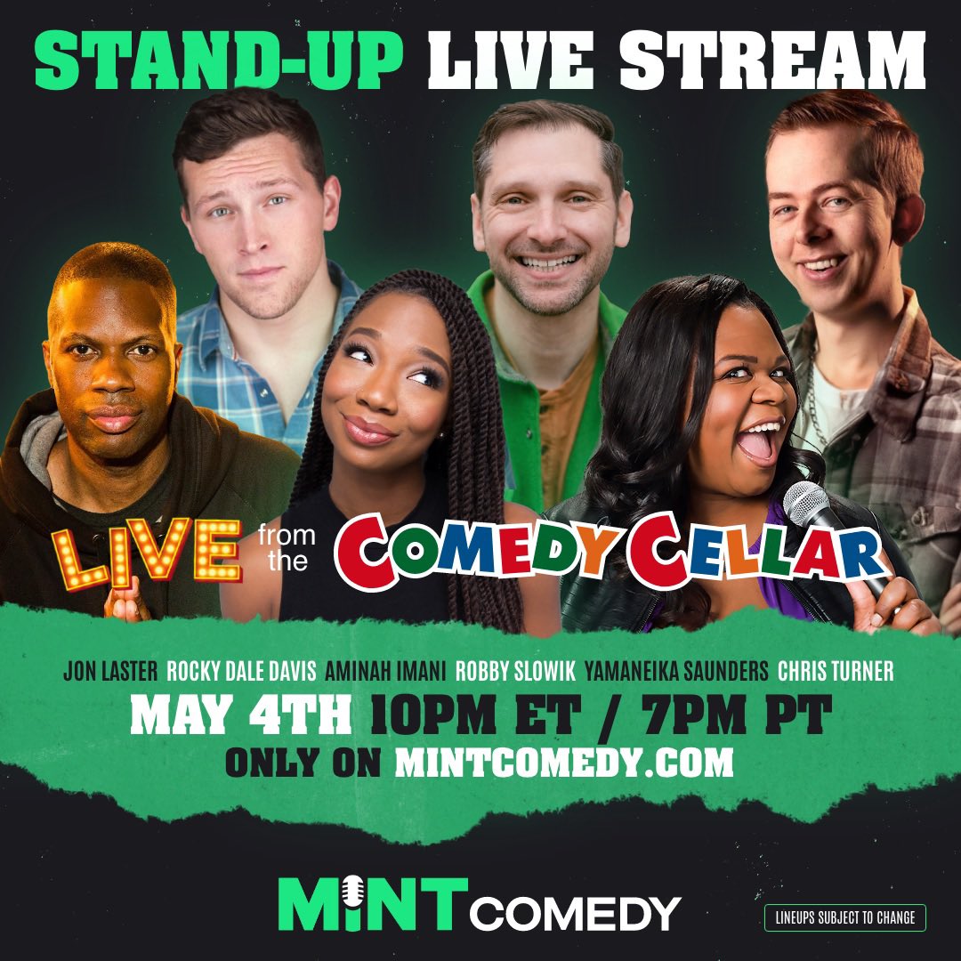 Experience a front row seat at the @ComedyCellarUSA without having to leave your home! Sign up at mintcomedy.com. Featuring: #jonlaster #rockydaledavis @aminahimani @RobbySlowik @yamaneika @ChrisPJTurner #standup #comedy #standupcomedy #comedycellar…