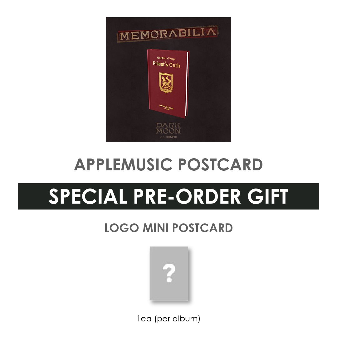 📣 PRE-ORDER: ENHYPEN DARK MOON SPECIAL ALBUM - MEMORABILIA (VARGR VER.) + APPLEMUSIC POSTCARD 📣

🎁 SPECIAL GIFT 🎁:

For every album (+ APPLEMUSIC POSTCARD) purchased, you will receive 1 LOGO MINI POSTCARD 

🔍 Full details on product page
🛍️ subkshop.com/products/enhyp…

#ENHYPEN…