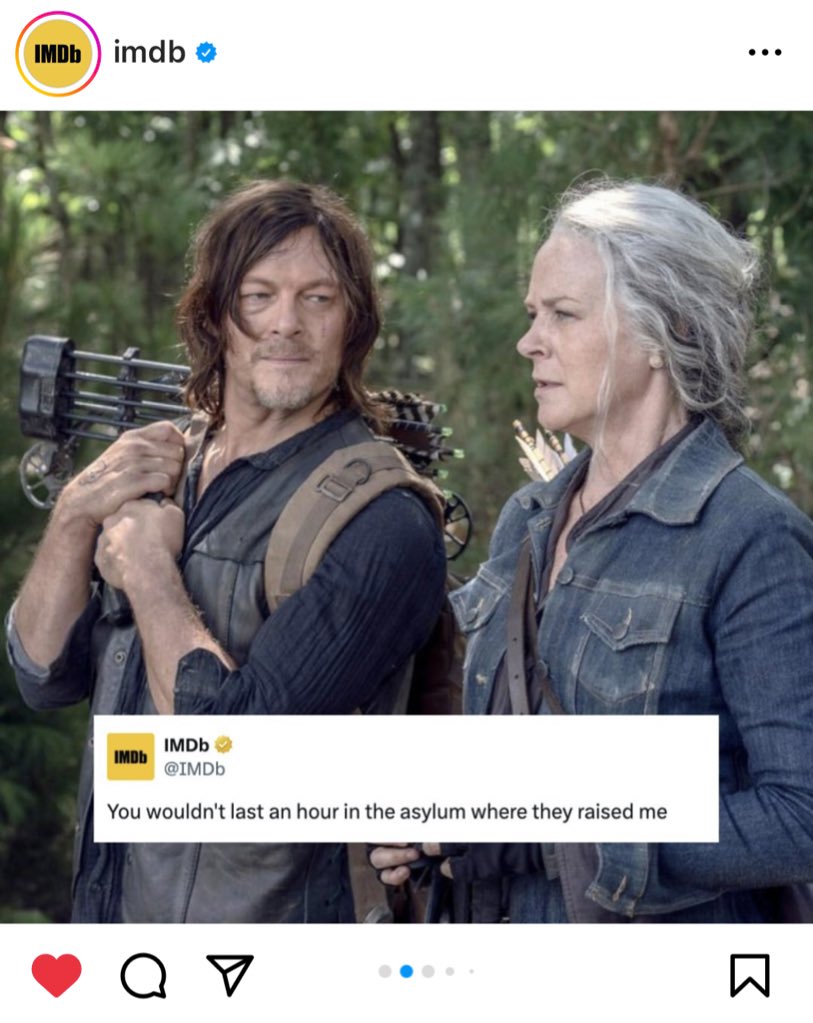 The only ship from the walking dead and the only characters from the walking dead that have a spin-off together made it to IMBD IS CARYL 😭🩷 Norman Reedus and Melissa McBride you guys are so powerful! #TWD #TWDCaryl