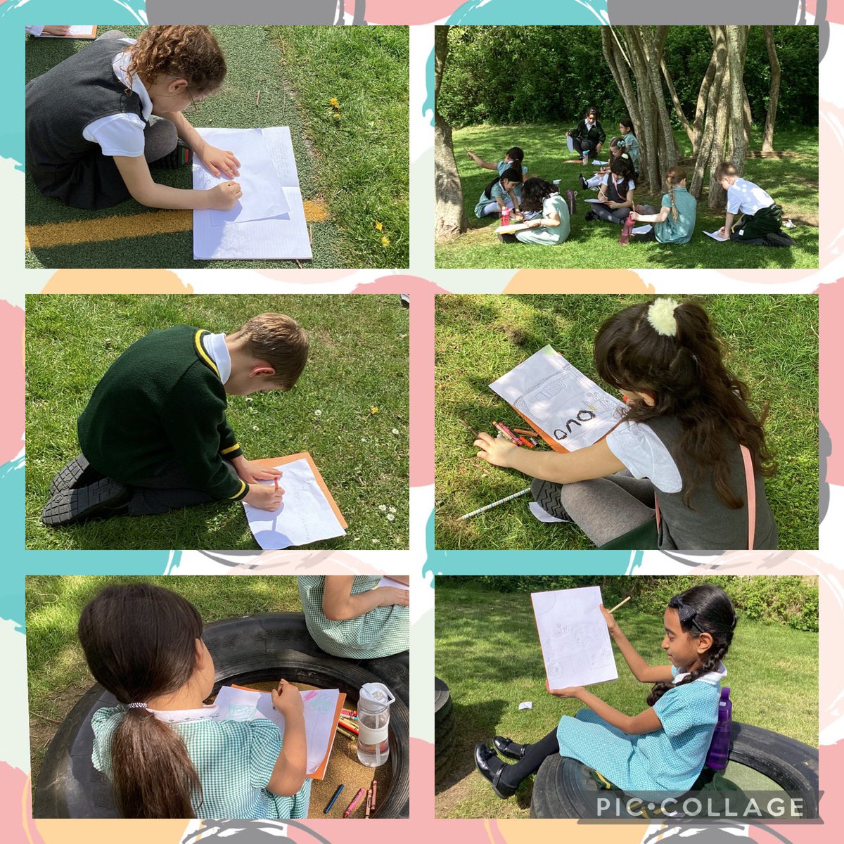 Year 2 were learning about using paintings as sources and Lowry today in History. With the sun shining, we decided to create our own Lowry style pictures of Elmridge. #Lowry #History #Art #WeAreBrightFutures
