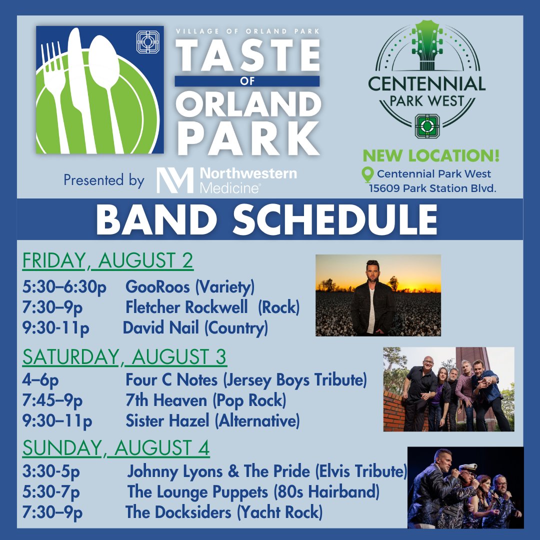 We are 3 months out from the Taste of Orland Park! Jam out with us on August 2-4 at our new location at Centennial Park West (15609 Park Station Blvd)! More Taste information can be found at orlandpark.org/events