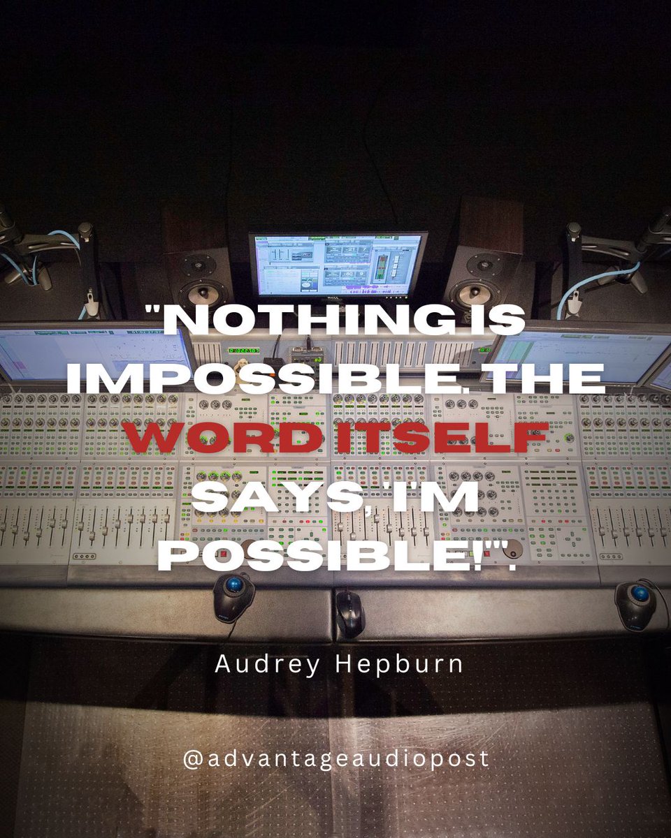 'Nothing is impossible. The word itself says, 'I'm possible!'' —Audrey Hepburn
.⁣
.⁣
.⁣
#inspirationalquote #inspirational #audioforanimation #rerecordingmixer #soundgirl #rerecordingmixing #sounddesign