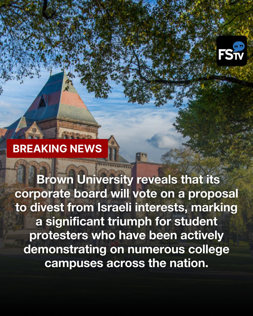 Brown University may be the first to take a stand, as its corporate board has decided to vote on divesting from Israel interests. #Protest #Studentprotest #BrownUniversity #democracy #freespeechtv