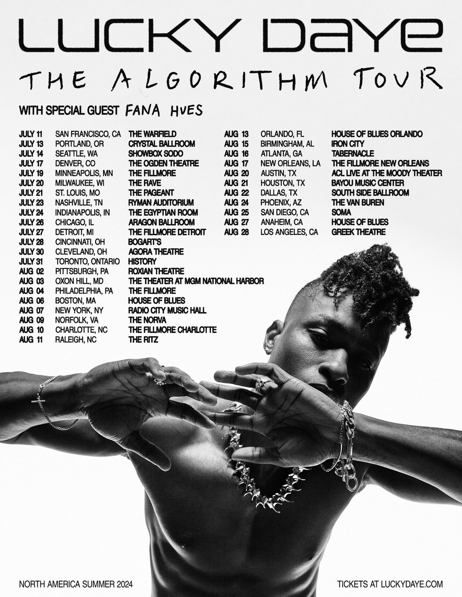 You're in luck! Tickets for @iamluckydaye's The Algorithm Tour go on sale this Friday, 5/3 🔥 Get yours here 🎟️ go.axs.com/fgCe50RtQGg