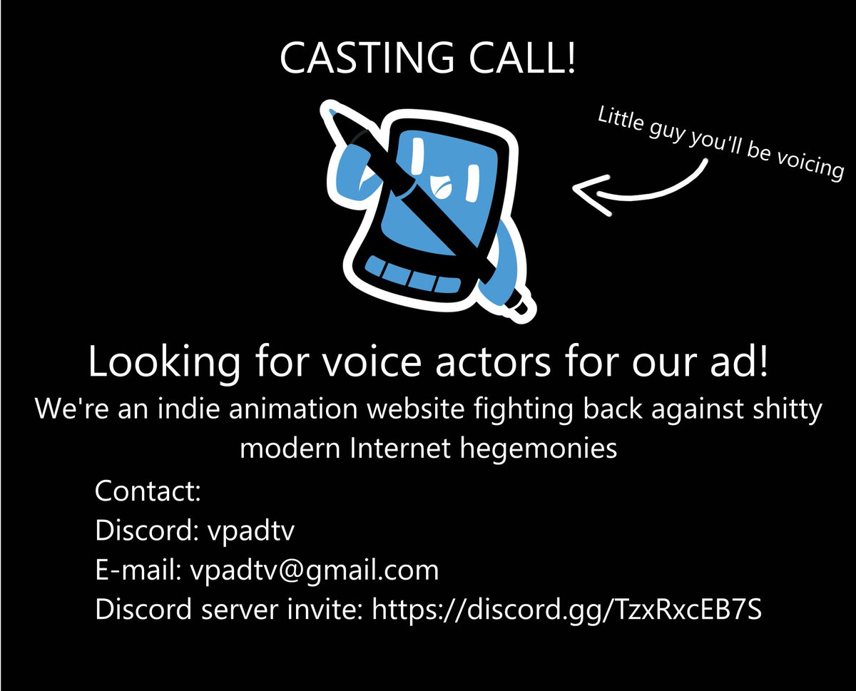 Casting call for our ad!
#indieanimation #indiedev #indie #castingcall #voiceactor 
More details in thread!