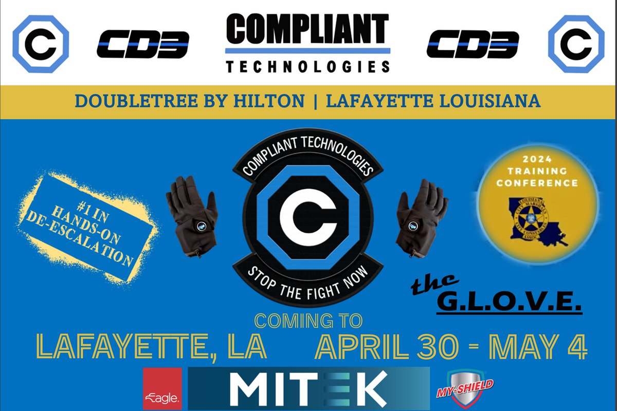 COMING TO ▶️Lafayette, LA. Attendees should come by the booth and see our CD3 Technology Live and in person. The LA City Marshals & Constables Assoc. Conference. DoubleTree by Hilton | 1521 Pinhook Rd. May 2nd / 3rd. Feel The G.L.O.V.E.! lafayettemarshal.com/louisiana-city…