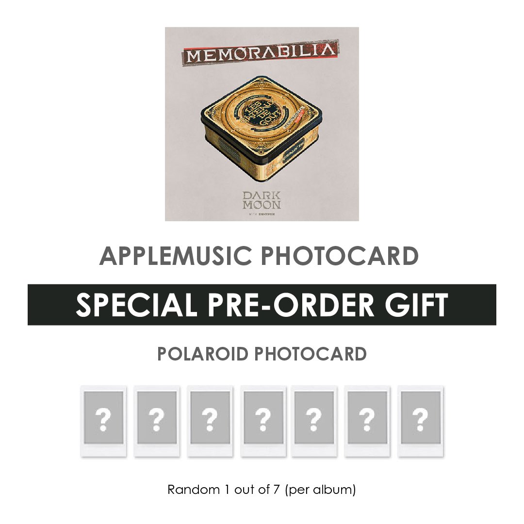 📣 PRE-ORDER: ENHYPEN DARK MOON SPECIAL ALBUM - MEMORABILIA (MOON VER.) + APPLEMUSIC PHOTOCARD 📣

🎁 SPECIAL GIFT 🎁:

For every album (+ APPLEMUSIC PHOTOCARD) purchased, you will receive 1 POLAROID PHOTOCARD (Random 1 out of 7 per album).

🔍 Full details on product page
🛍️…