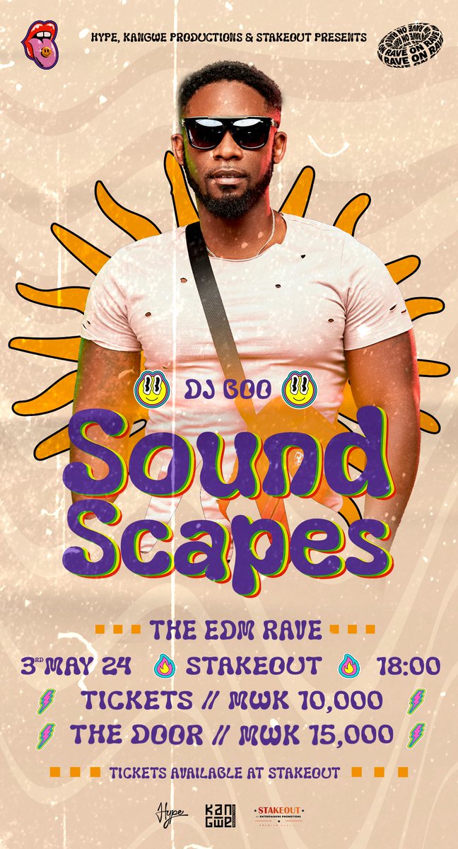 Heating up the decks at #SoundScapes EDM Rave is none other than DJ Boo! Blantyres' groovy and iconic DJ! Get a taste of European Music and Fashion at Stakeout this Friday 3rd May from 6PM. Let's rave!