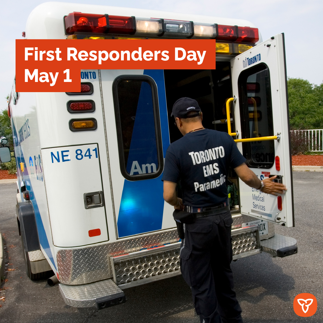 Today is #FirstRespondersDay.

Thank you to Ontario’s #FirstResponders, including our brave and dedicated paramedics and ambulance communications officers, who work around the clock to keep Ontario safe and healthy!