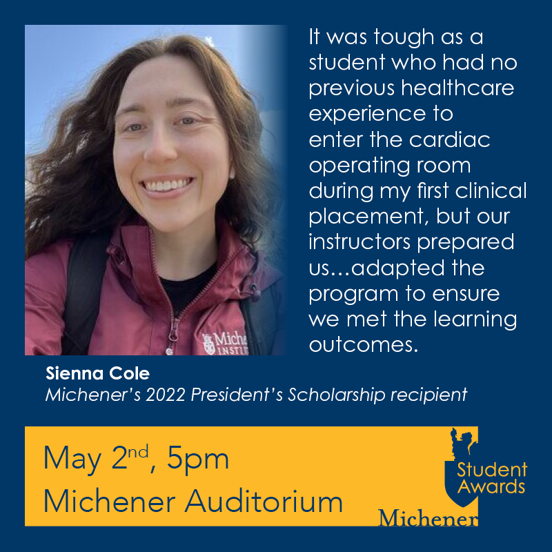 Challenge yourself and take your talents and skills to the next level, just like Sienna. The 2024 Michener Student Awards pays recognition to dedication and hard work in the pursuit of health care. #StudentAwards2024