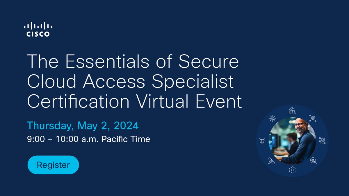 Explore what's possible with the NEW Secure #Cloud Access Specialist #CiscoCert.

Join us tomorrow at 9 a.m. Pacific Time to find out what it takes to certify, how to prepare, learning resources, what's on the exam, and more. 

👉 Register now: cs.co/6016jJDHe

#CCNP