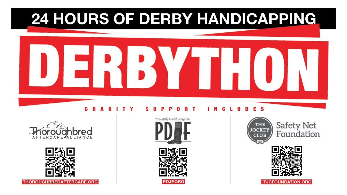 With #DerbyThon underway, please tune in and utilize the codes below to support @TBaftercare @PDJFund @TJC_SafetyNet. 🔗 Stream DerbyThon @DailyRacingForm @InTheMoneyMedia: youtube.com/live/HcWGSvUyn…