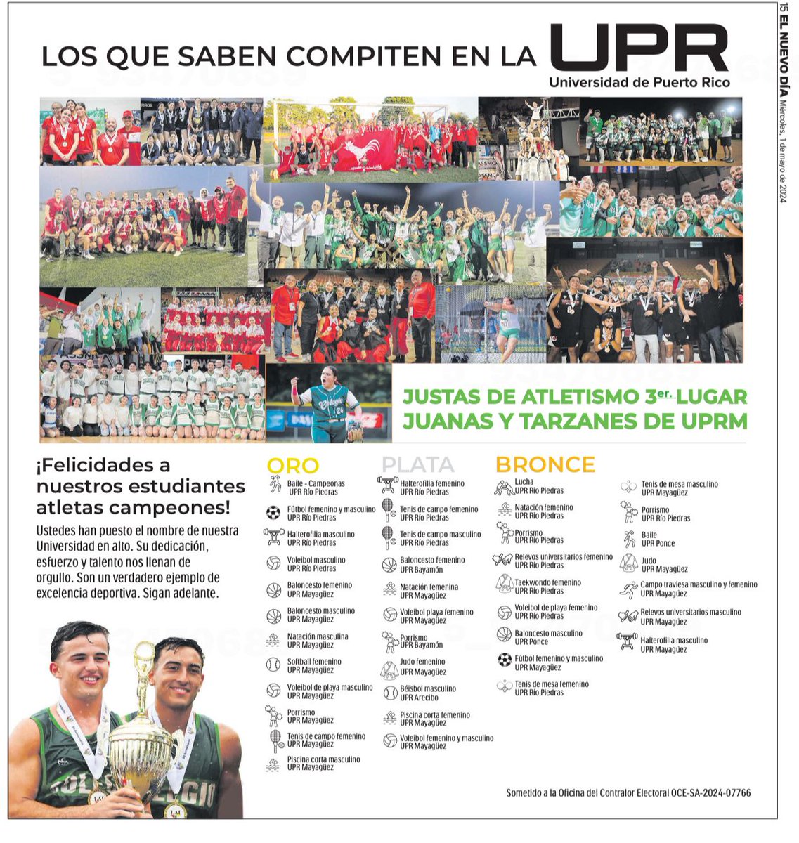¡Los que saben compiten en la #UPR! Felicitamos a todos nuestros atletas que participaron durante los eventos del Festival deportivo de la #JUSTAS2024 #LAI. Hicieron un trabajo extraordinario en cada uno de los recintos y unidades, y el resultado lo demuestra.