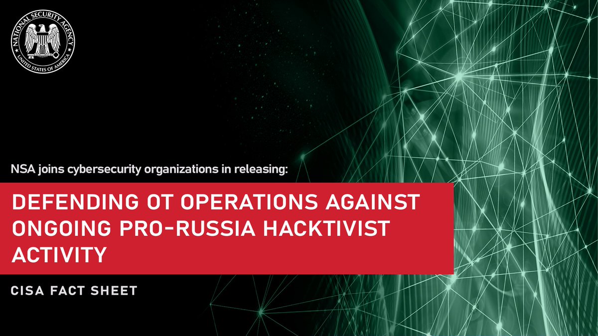 Operational technology systems (OT) in North American and European water and wastewater systems, dams, energy, and food and agriculture sectors may be at risk of compromise. Learn more about how to protect these critical systems. nsa.gov/Press-Room/Pre…