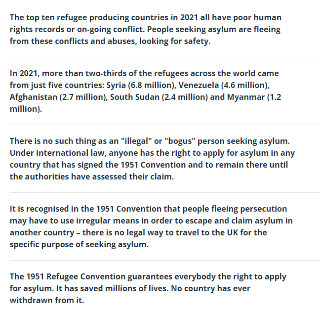 From the Refugee Council UK - some facts NOTE 'It is recognised in the 1951 Convention that people fleeing persecution may have to use irregular means in order to escape and claim asylum in another country'