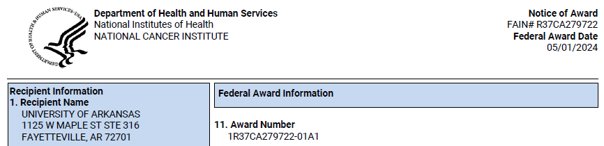 Super thrilled and grateful to finally be able to share that I've received an R37 MERIT Award from @theNCI! In collaboration with @AIMRC_UofA, @uamscancer, and @dartmouth we'll study breast tumor innervation from a metabolism perspective. @UarkBME