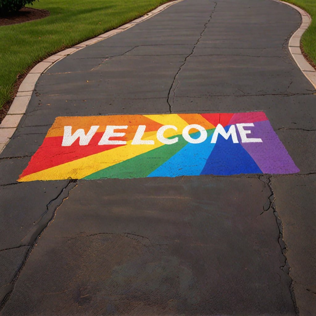 #Welcome!  Have You Ever Had a Chalk 🌈Colored Welcome Sign on the Street for You?  ❤️😵 I have never.  Until this past Friday April 26.  Put The Art of Your Soul in the World. Share the Compassion You Have.  And here is a challenge QT for Compassionate #ChalkArt #AIArt…